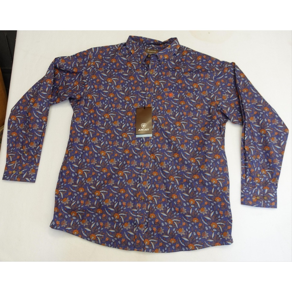 Ariat Shirt Mens XL Blue Floral Long Sleeve Button Up Classic Fit Western